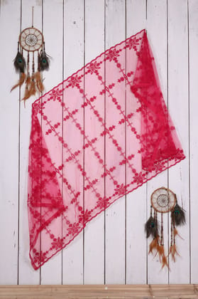 Women Net Embroidered Cut Work Dupatta (Color :- Rani-Pink)