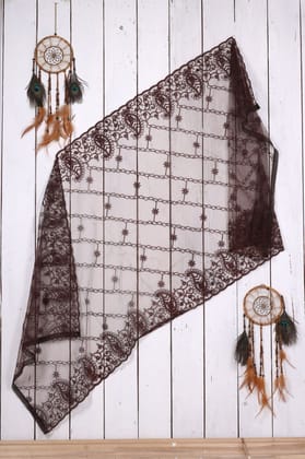 Women Net Embroidered Fancy Cut Work Dupatta (Color :- Brown)