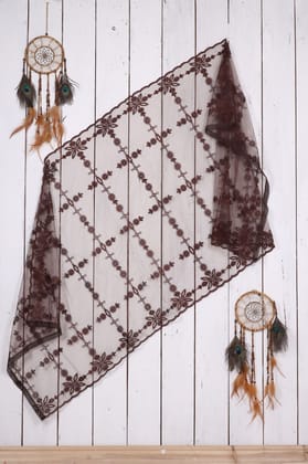 Women Net Embroidered Cut Work Dupatta (Color :- Brown)