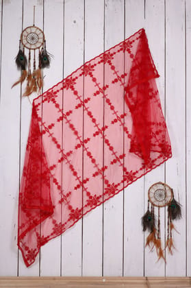 Women Net Embroidered Cut Work Dupatta (Color :- Red)