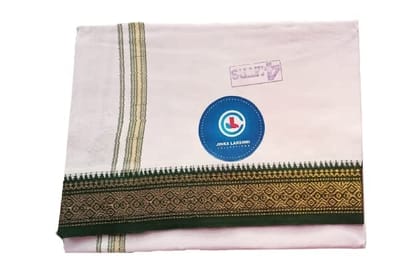 Jinka Lakshmi Collections Combo Handloom White Cotton Dhoti With Big Borders 4 Meters Unstitched Pack of 2 (Multicolor-1)