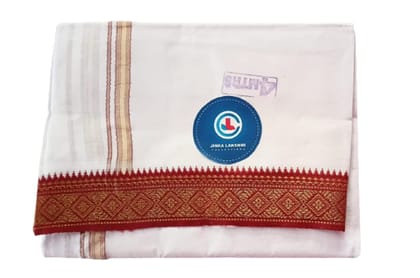 Jinka Lakshmi Collections Combo Handloom White Cotton Dhoti With Big Borders 4 Meters Unstitched Pack of 2 (Multicolor-2)