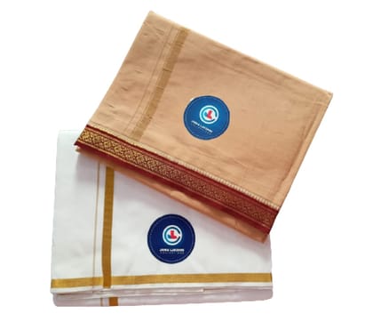 JINKA LAKSHMI COLLECTIONS Pure Cotton White Dhoti 4 Meters Unstitched Pack of 2 (Multicolor-9)
