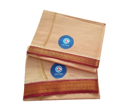 Jinka Lakshmi Collections 100% Handloom Biege Color Cotton Dhoti With Zari Border Up and Down 4 Meters Unstitched Pack of 2 (Multicolor-05)