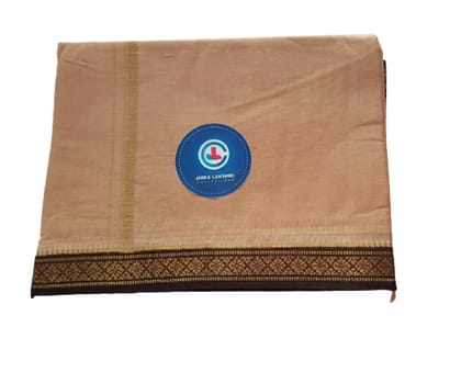 JINKA LAKSHMI COLLECTIONS 100% Pure Cotton Biege Color Dhoti With Zari 4 Meters Unstitched Pack of 1 (Multicolor-04)