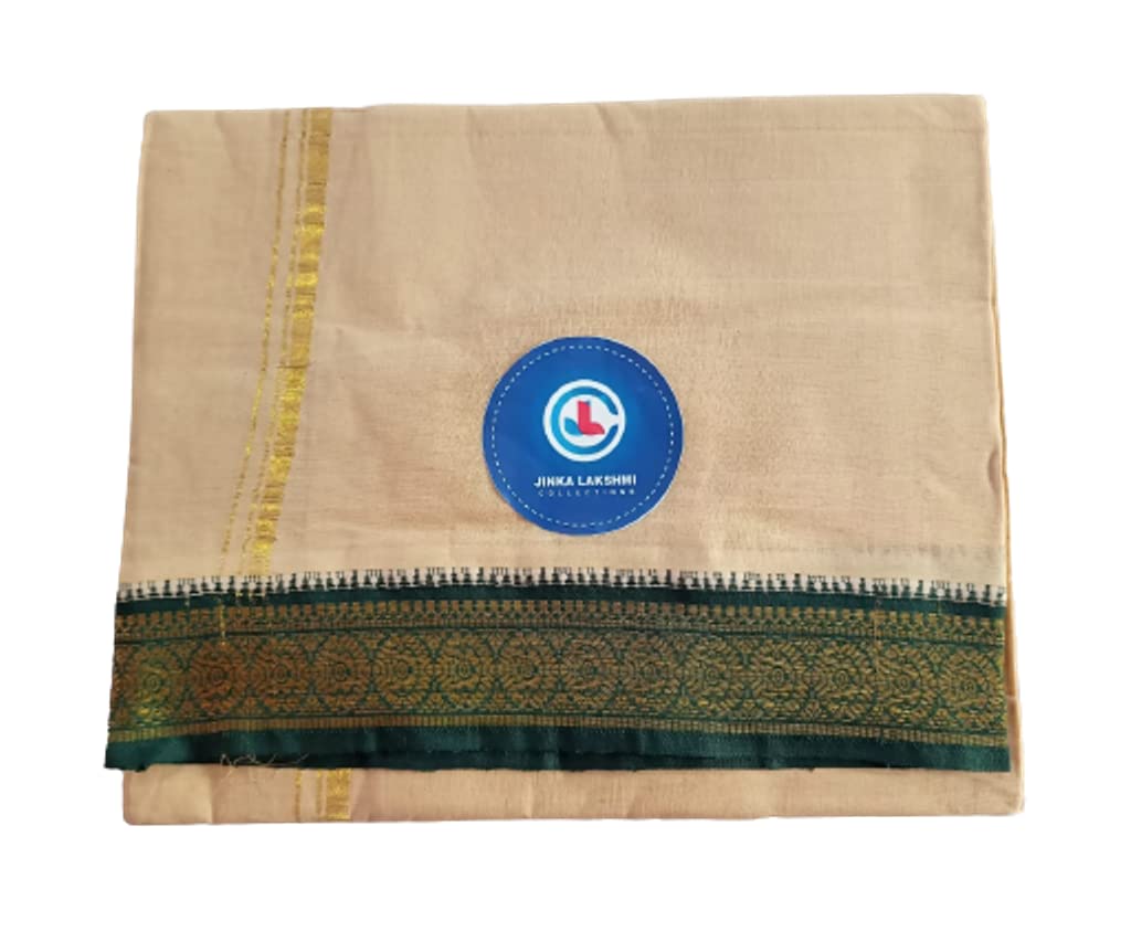 Jinka Lakshmi Collections 100% Handloom Cotton Biscuit Color Dhoti With Zari Border Up and Down 4 Meters Unstitched Pack of 2 (Multicolor-4)