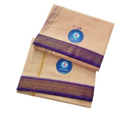 Jinka Lakshmi Collections 100% Handloom Cotton Biscuit Color Dhoti With Zari Border Up and Down 4 Meters Unstitched Pack of 2 (Multicolor-3)