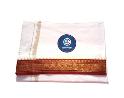 Jinka Lakshmi Collections Combo Handloom White Cotton Dhoti With Big Borders 4 Meters Unstitched Pack of 2 (Multicolor-6)