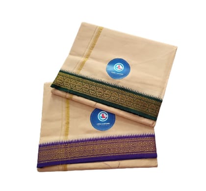 Jinka Lakshmi Collections 100% Handloom Cotton Biege Color Dhoti With Zari Border Up and Down 4 Meters Unstitched Pack of 2 (Multicolor-02)