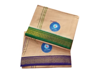 Jinka Lakshmi Collections 100% Handloom Cotton Biscuit Color Dhoti With Zari Border Up and Down 4 Meters Unstitched Pack of 2 (Multicolor-4)