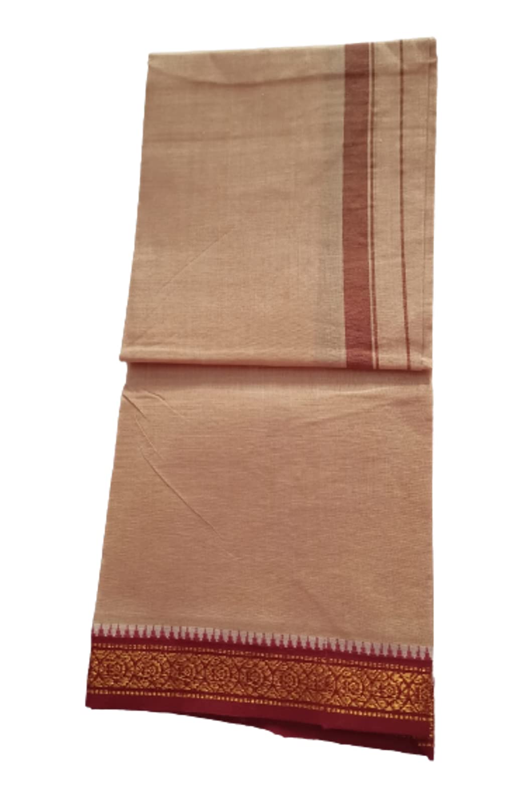 JINKA LAKSHMI COLLECTIONS Cotton Beige Color Lungi With Zari 2 Meters Unstitched Pack of 1 Multicolor (Multicolor-2)