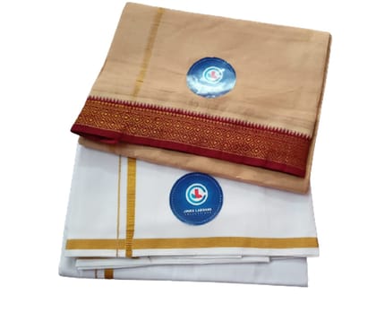 JINKA LAKSHMI COLLECTIONS Pure Cotton White Dhoti 4 Meters Unstitched Pack of 2 (Multicolor-4)