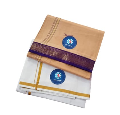 JINKA LAKSHMI COLLECTIONS Pure Cotton White Dhoti 4 Meters Unstitched Pack of 2 (Multicolor-3)
