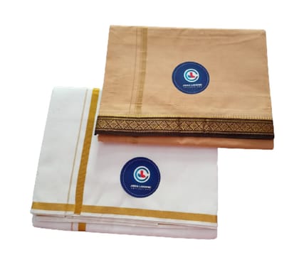 JINKA LAKSHMI COLLECTIONS Pure Cotton White Dhoti 4 Meters Unstitched Pack of 2 (Multicolor-10)