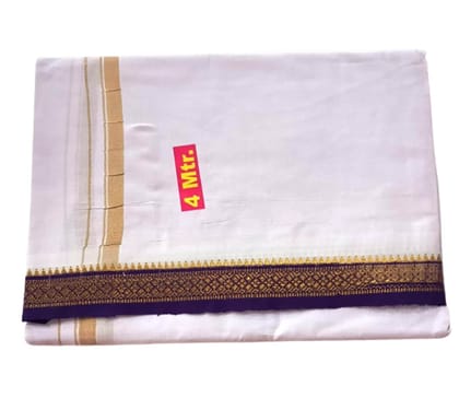 JINKA LAKSHMI COLLECTIONS White Dhoti With Borders Up and Down 4 Meters Unstitched Pack of 1 (Multicolor-1)
