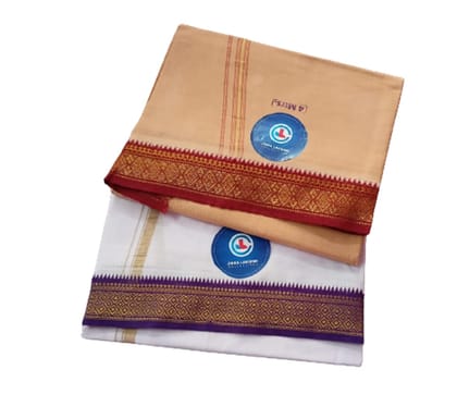 Jinka Lakshmi Collections 100% Handloom Cotton Dhoti With Big Borders 4 Meters Unstitched Pack of 2 (Multicolor-9)