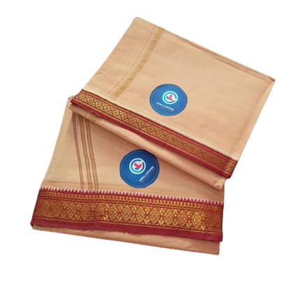 Jinka Lakshmi Collections 100% Handloom Biege Color Cotton Dhoti With Zari Border Up and Down 4 Meters Unstitched Pack of 2 (Multicolor-05)