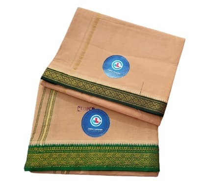 Jinka Lakshmi Collections 100% Handloom Biege Color Cotton Dhoti With Zari Border Up and Down 4 Meters Unstitched Pack of 2 (Multicolor-02)