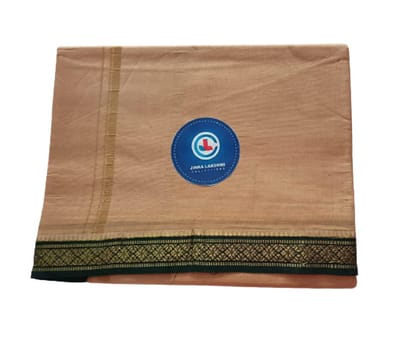 Jinka Lakshmi Collections 100% Handloom Biege Color Cotton Dhoti With Zari Border Up and Down 4 Meters Unstitched Pack of 2 (Multicolor-01)