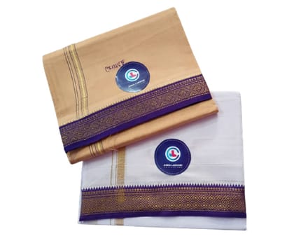 Jinka Lakshmi Collections 100% Handloom Cotton Dhoti With Big Borders 4 Meters Unstitched Pack of 2 (Multicolor-3)