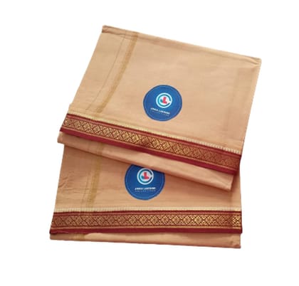 Jinka Lakshmi Collections 100% Handloom Biege Color Cotton Dhoti With Zari Border Up and Down 4 Meters Unstitched Pack of 2 (Multicolor-04)
