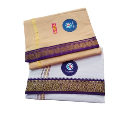 Jinka Lakshmi Collections 100% Handloom Cotton Dhoti With Big Borders Up and Down 4 Meters Unstitched Pack of 2 (Multicolor-3)