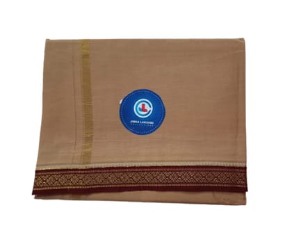 JINKA LAKSHMI COLLECTIONS 100% Pure Cotton Biege Color Dhoti With Zari 4 Meters Unstitched Pack of 1 (Multicolor-01)