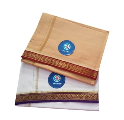 Jinka Lakshmi Collections 100% Handloom Cotton Dhoti With Border Up and Down 4 Meters Unstitched Pack of 2 (Multicolor-9)
