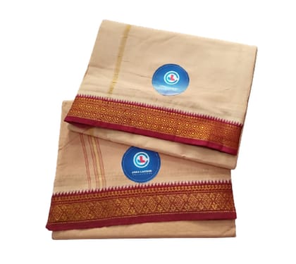 Jinka Lakshmi Collections 100% Handloom Cotton Biscuit Color Dhoti With Zari Border Up and Down 4 Meters Unstitched Pack of 2 (Multicolor-2)