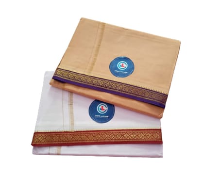 Jinka Lakshmi Collections 100% Handloom Cotton Dhoti With Border Up and Down 4 Meters Unstitched Pack of 2 (Multicolor-7)