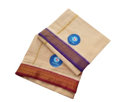 Jinka Lakshmi Collections 100% Handloom Cotton Biege Color Dhoti With Zari Border Up and Down 4 Meters Unstitched Pack of 2 (Multicolor-05)