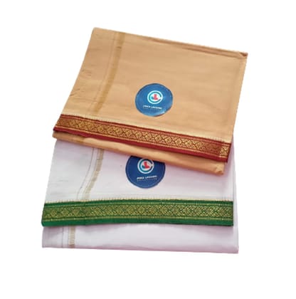 Jinka Lakshmi Collections 100% Handloom Cotton Dhoti With Border Up and Down 4 Meters Unstitched Pack of 2 (Multicolor-4)