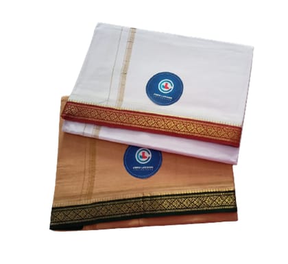 Jinka Lakshmi Collections 100% Handloom Cotton Dhoti With Border Up and Down 4 Meters Unstitched Pack of 2 (Multicolor-5)