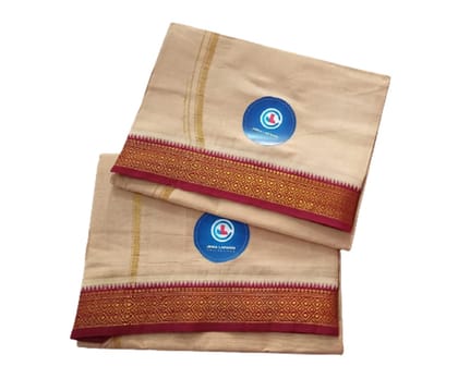 Jinka Lakshmi Collections 100% Handloom Cotton Biege Color Dhoti With Zari Border Up and Down 4 Meters Unstitched Pack of 2 (ulticolor-04)