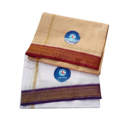 Jinka Lakshmi Collections 100% Handloom Cotton Dhoti With Zari Border Up and Down 4 Meters Unstitched Pack of 2 (Multicolor-9)