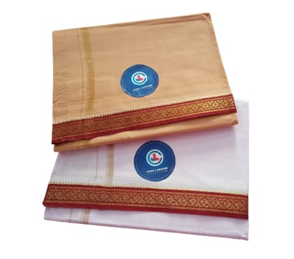 Jinka Lakshmi Collections 100% Handloom Cotton Dhoti With Border Up and Down 4 Meters Unstitched Pack of 2 (Multicolor-2)