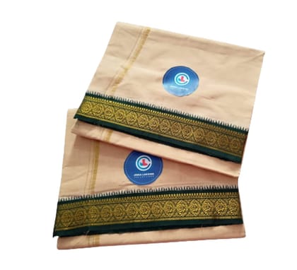 Jinka Lakshmi Collections 100% Handloom Cotton Biege Color Dhoti With Zari Border Up and Down 4 Meters Unstitched Pack of 2 (Multicolor-01)