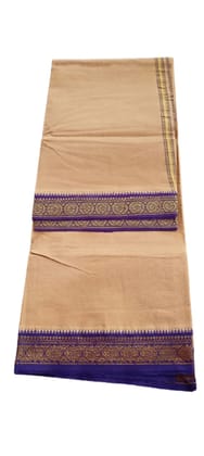 Jinka Lakshmi Collections 100% Handloom Cotton Biscuit Color Dhoti With Zari Border Up and Down 4 Meters Unstitched Pack of 2 (Multicolor-3)