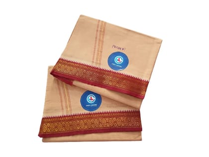 JINKA LAKSHMI COLLECTIONS 100% Handloom Cotton Biscuit Color Dhoti With Zari Border 4 Meters Unstitched Pack of 2 (Muticolor-2)