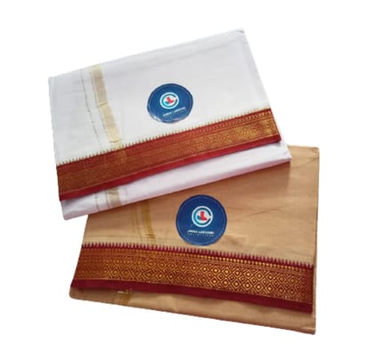 Jinka Lakshmi Collections 100% Handloom Cotton Dhoti With Zari Border Up and Down 4 Meters Unstitched Pack of 2 (Multicolor-2)