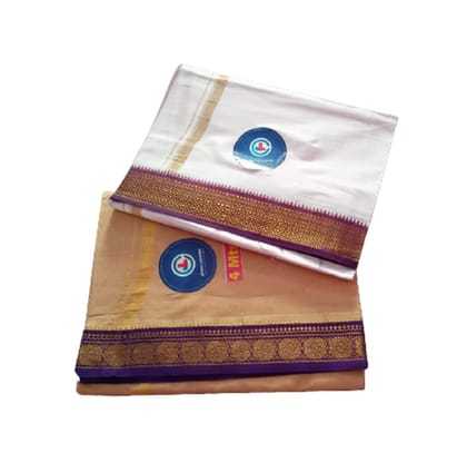 Jinka Lakshmi Collections 100% Handloom Cotton Dhoti With Zari Border Up and Down 4 Meters Unstitched Pack of 2 (Multicolor-3)