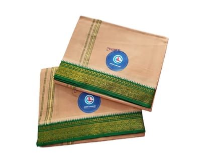 Jinka Lakshmi Collections 100% Handloom Cotton Biscuit Color Dhoti With Zari Border Up and Down 4 Meters Unstitched Pack of 2 (Multicolor-1)