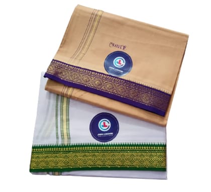 Jinka Lakshmi Collections 100% Handloom Cotton Dhoti With Zari Border Up and Down 4 Meters Unstitched Pack of 2 (Multicolor-5)