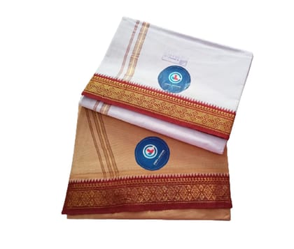 Jinka Lakshmi Collections 100% Handloom Cotton Dhoti With Zari Border Up and Down 4 Meters Unstitched Pack of 2 (Multicolor-2)