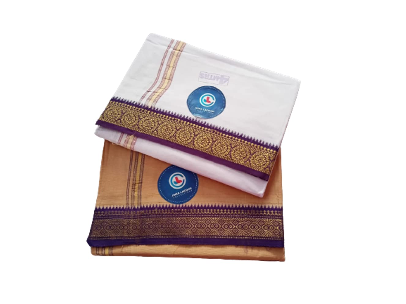 Jinka Lakshmi Collections 100% Handloom Cotton Dhoti With Zari Border Up and Down 4 Meters Unstitched Pack of 2 (Multicolor-3)
