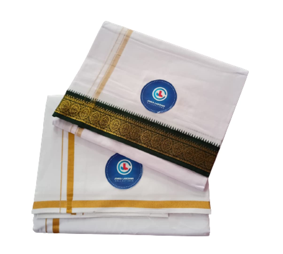 Jinka Lakshmi Collections Handloom Cotton White Dhoti 4 Meters Unstitched Pack of 2 (Multicolor-4)