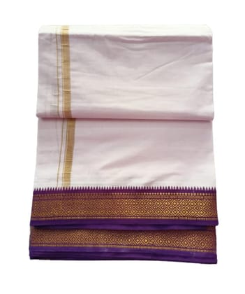 JINKA LAKSHMI COLLECTIONS 100% Cotton Dhoti With Same Big Borders Up and Down 4 Meters Unstitched Pack of 1 (Purple Big Border)