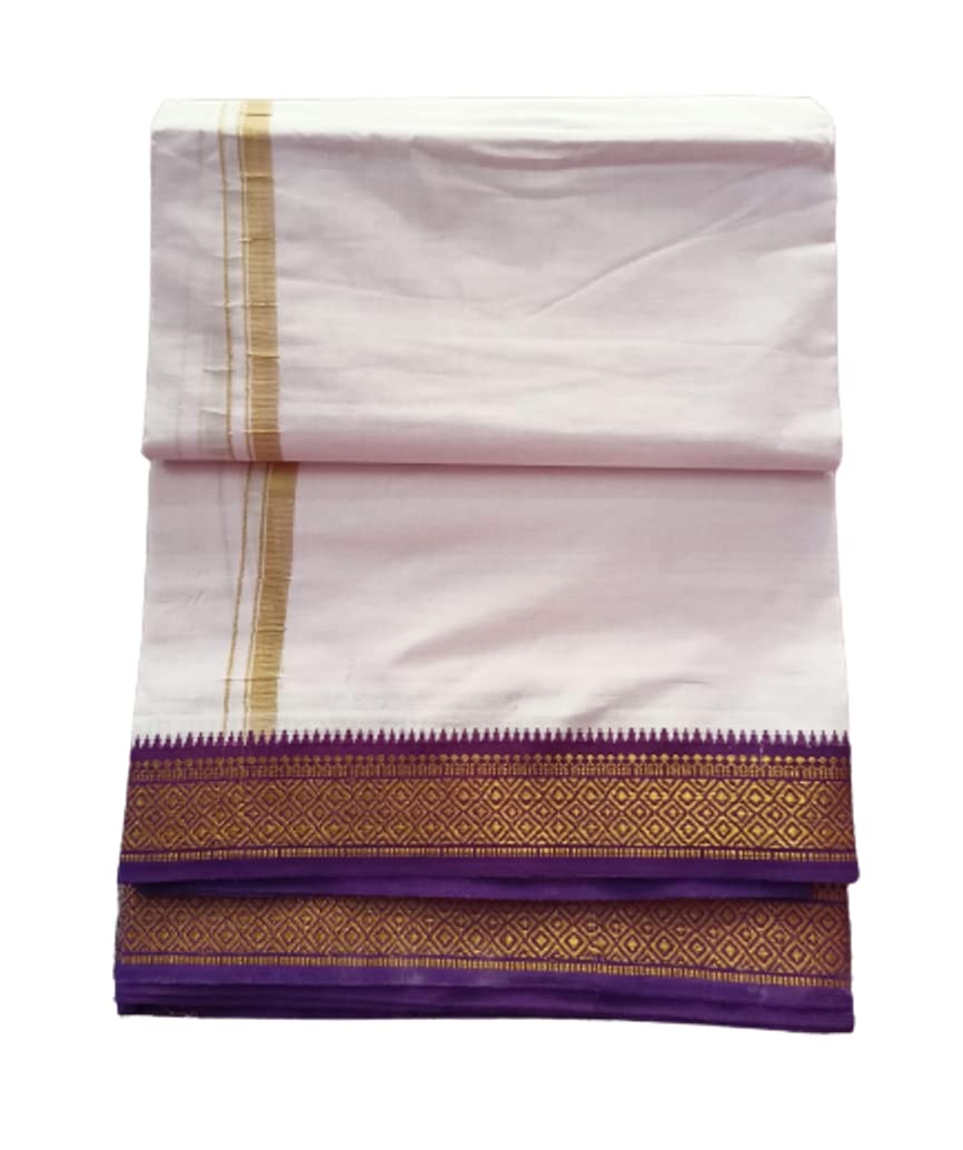 JINKA LAKSHMI COLLECTIONS 100% Cotton Dhoti With Same Big Borders Up and Down 4 Meters Unstitched Pack of 1 (Purple Big Border)