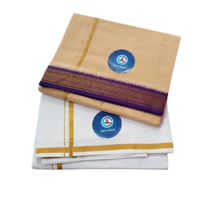 JINKA LAKSHMI COLLECTIONS Pure Cotton White Dhoti 4 Meters Unstitched Pack of 2 (Multicolor-6)