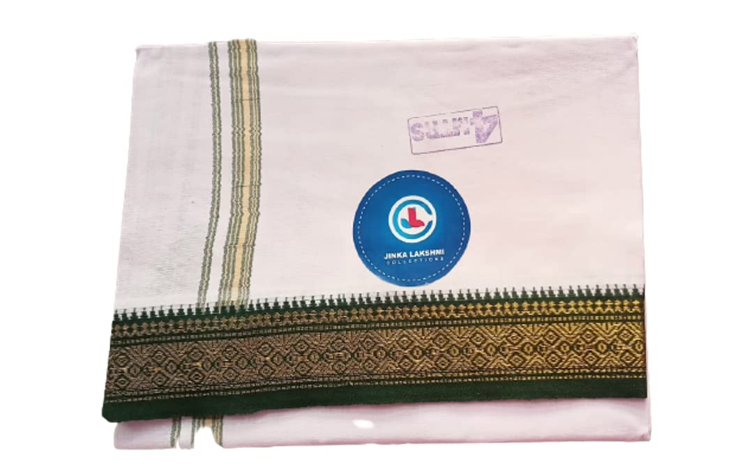 JINKA LAKSHMI COLLECTIONS 100% Cotton Dhoti With Same Big Borders Up and Down 4 Meters Unstitched Pack of 1 (Multicolor-2)